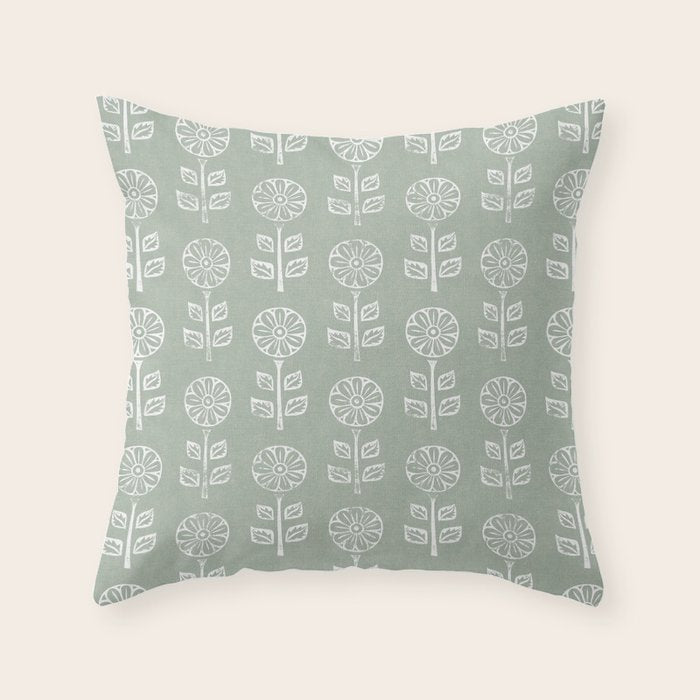 block print floral - sage Throw Pillow Gallery Image 6