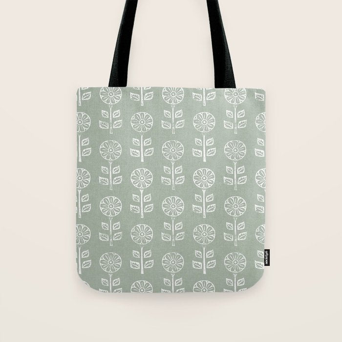 block print floral - sage Tote Bag Gallery Image 1