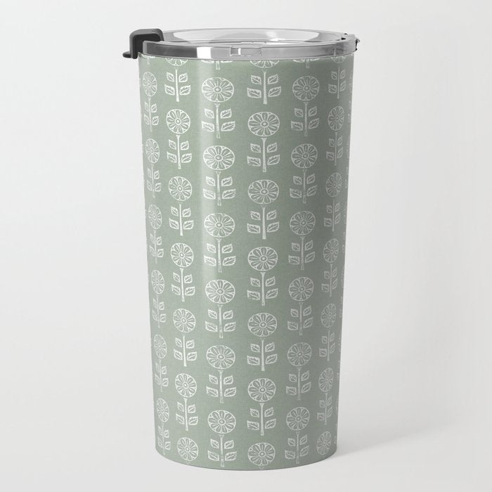 block print floral - sage Travel Mug Gallery Image 3