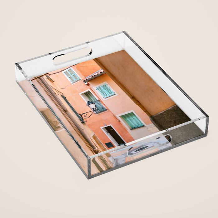 Menton street | Pastel Côte d'Azur travel photography print Acrylic Tray Gallery Image 1