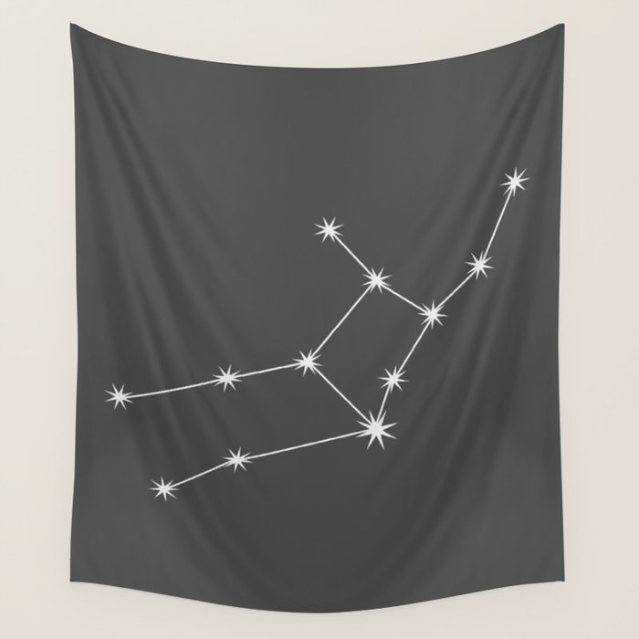 Virgo Zodiac Star Constellation Line Art Grey Wall Tapestry Gallery Image 1