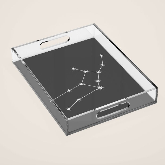 Virgo Zodiac Star Constellation Line Art Grey Acrylic Tray Gallery Image 1