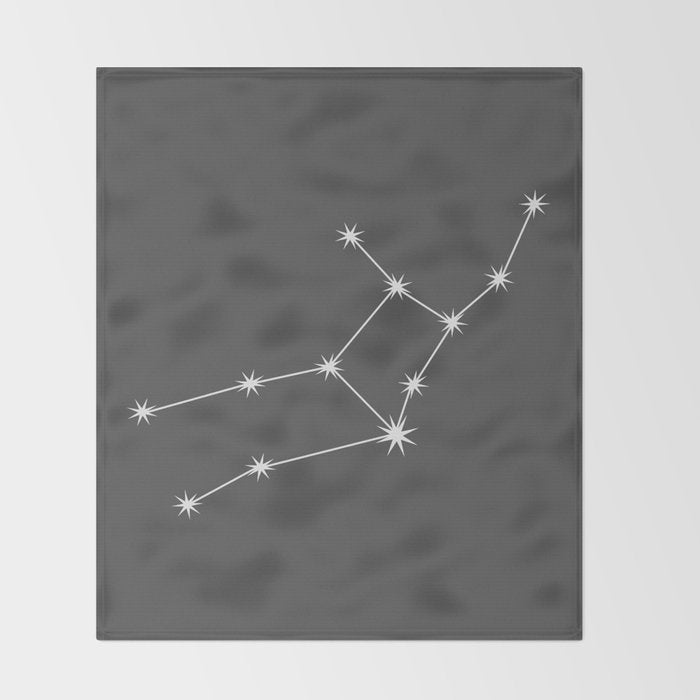 Virgo Zodiac Star Constellation Line Art Grey Throw Blanket Gallery Image 2