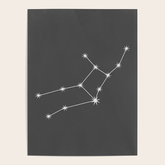 Virgo Zodiac Star Constellation Line Art Grey Poster Gallery Image 4