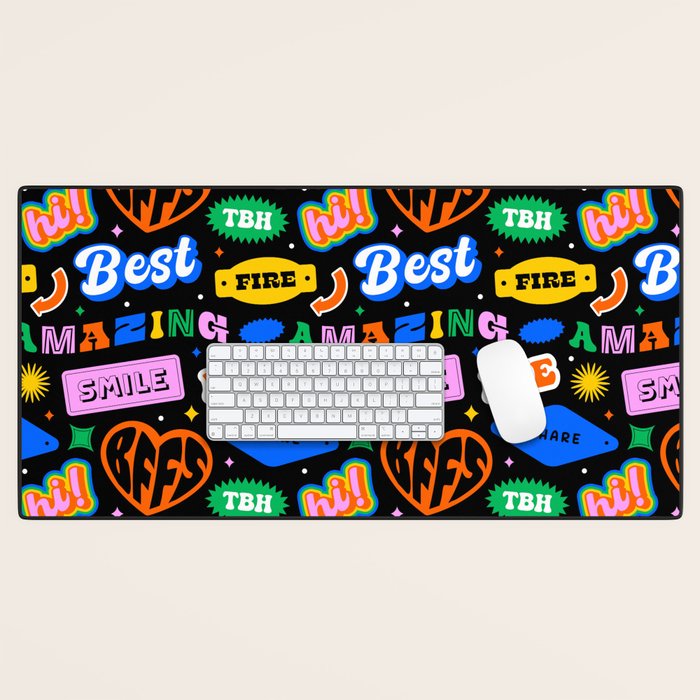 Fun retro quote sticker pattern Desk Mat Gallery Image 1