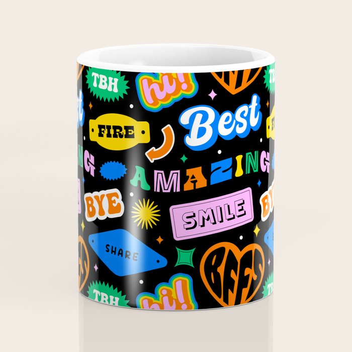 Fun retro quote sticker pattern Coffee Mug Gallery Image 4