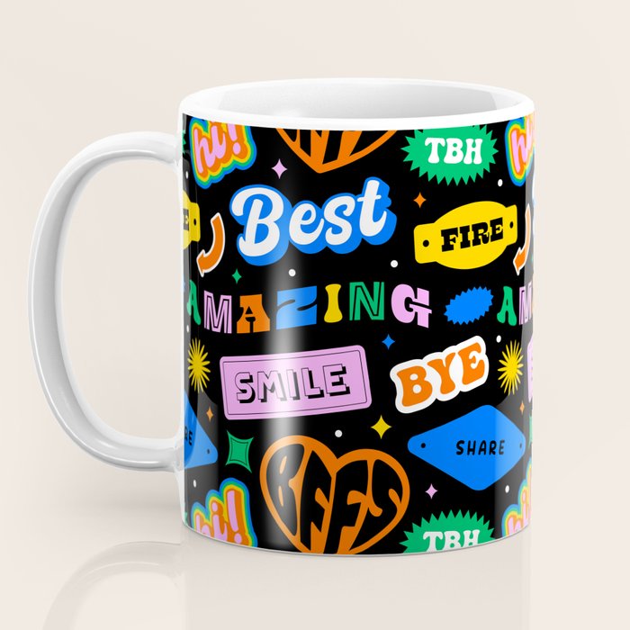 Fun retro quote sticker pattern Coffee Mug Gallery Image 3