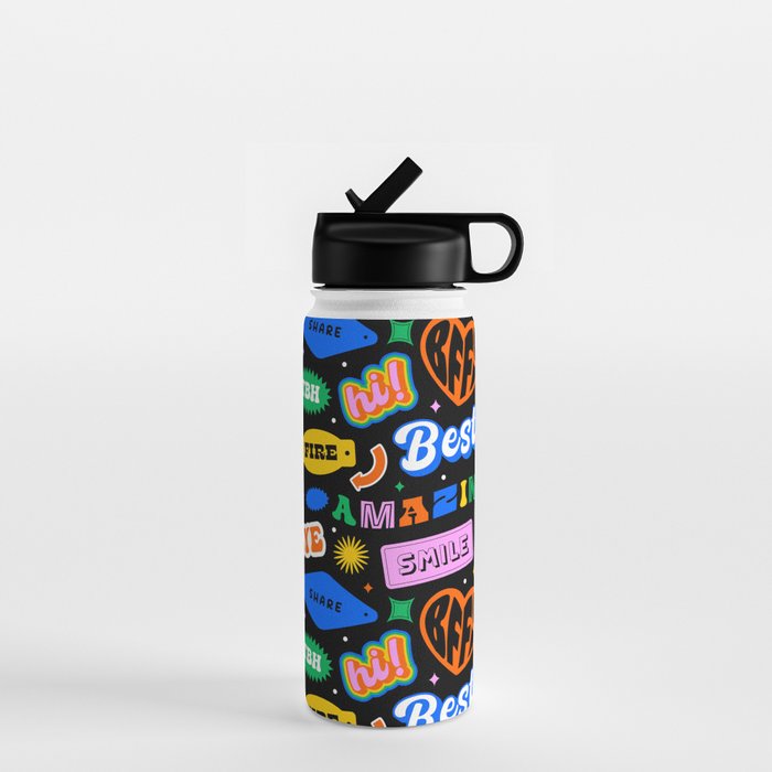 Fun retro quote sticker pattern Water Bottle Gallery Image 1