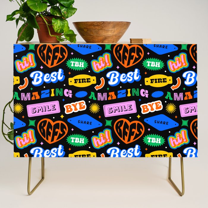 Fun retro quote sticker pattern Credenza Gallery Image 1