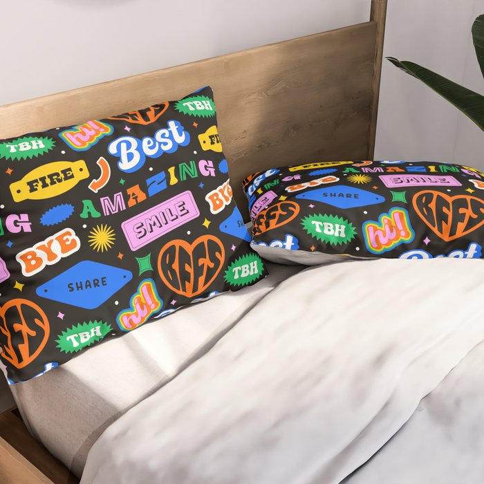 Fun retro quote sticker pattern Pillow Sham Gallery Image 2
