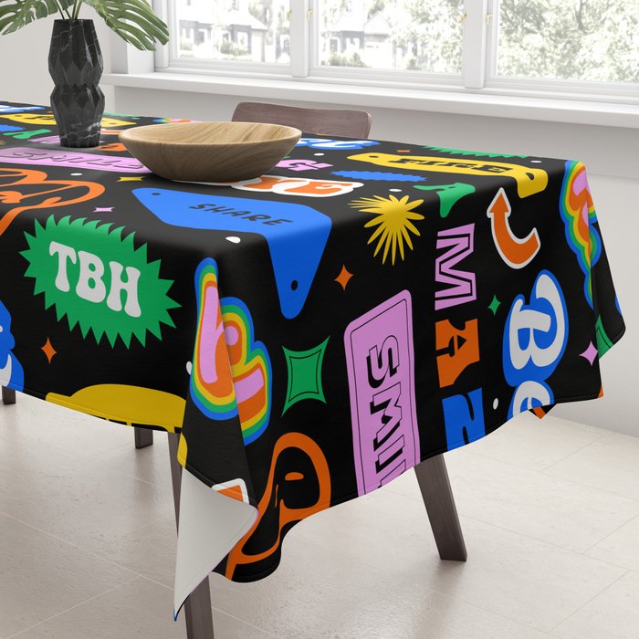 Fun retro quote sticker pattern Tablecloth Gallery Image 3