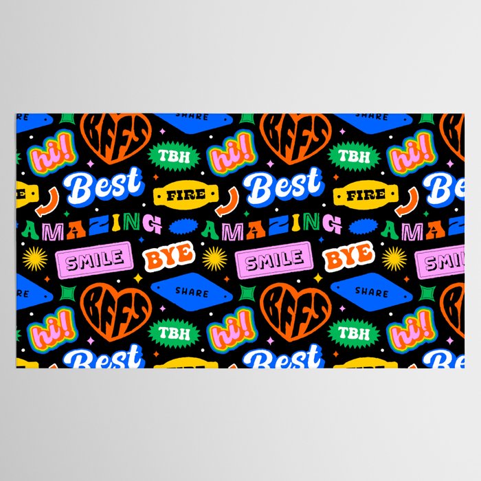 Fun retro quote sticker pattern Tablecloth Gallery Image 2