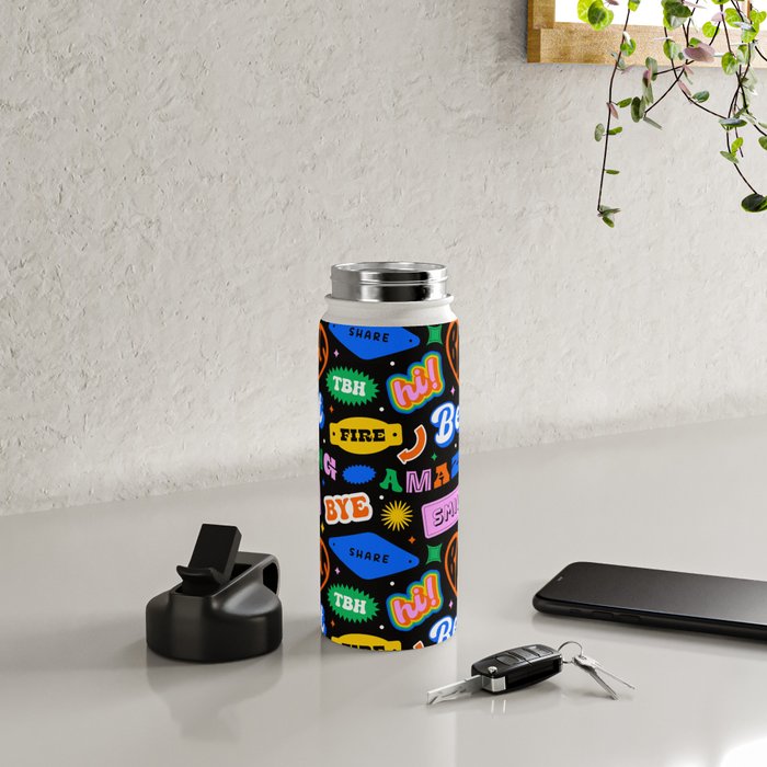 Fun retro quote sticker pattern Water Bottle Gallery Image 4