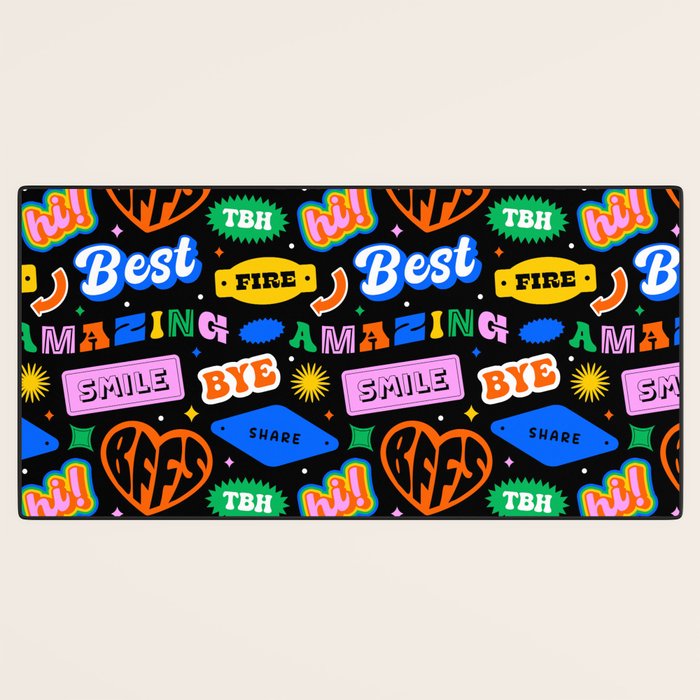 Fun retro quote sticker pattern Desk Mat Gallery Image 3