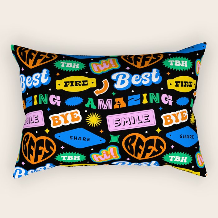 Fun retro quote sticker pattern Rectangular Pillow Gallery Image 2