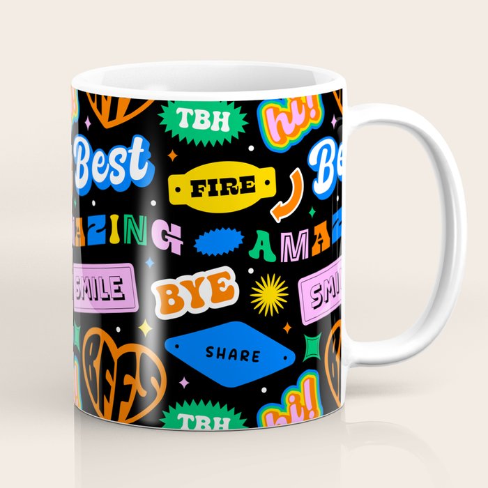 Fun retro quote sticker pattern Coffee Mug Gallery Image 1