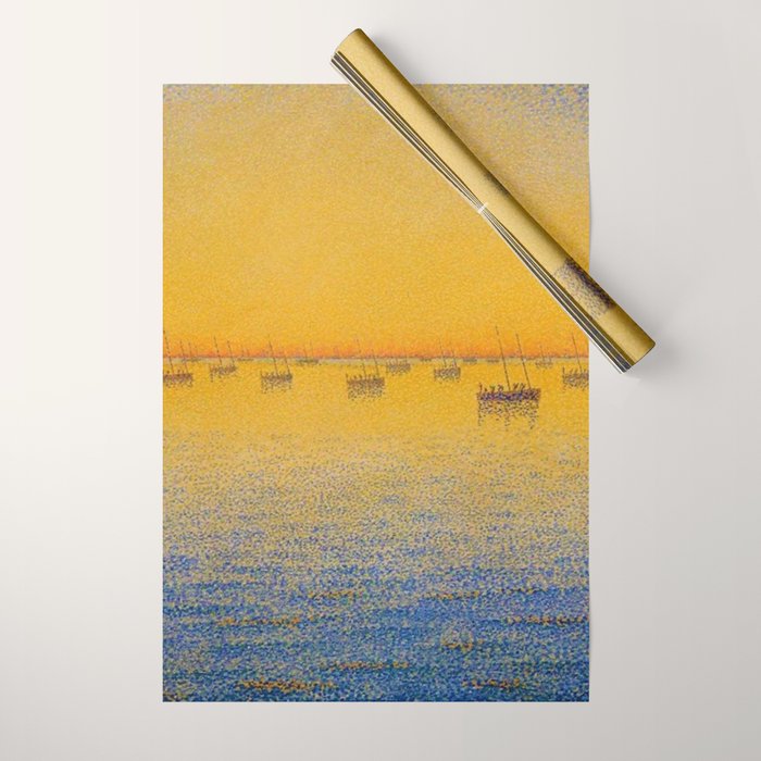 Classical Masterpiece 'Setting Sun and Boats' by Paul Signac Wrapping Paper Gallery Image 1