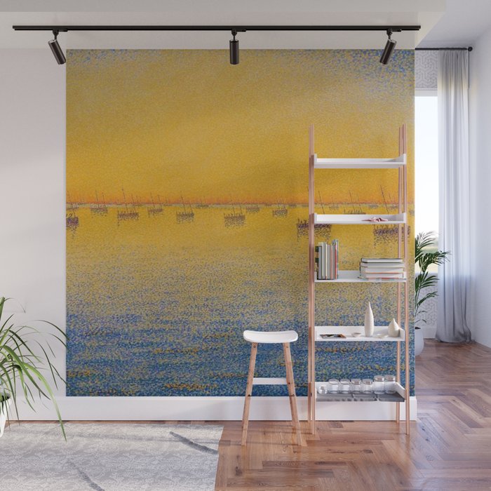Classical Masterpiece 'Setting Sun and Boats' by Paul Signac Wall Mural Gallery Image 1