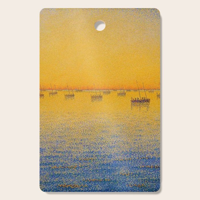Classical Masterpiece 'Setting Sun and Boats' by Paul Signac Cutting Board Gallery Image 1