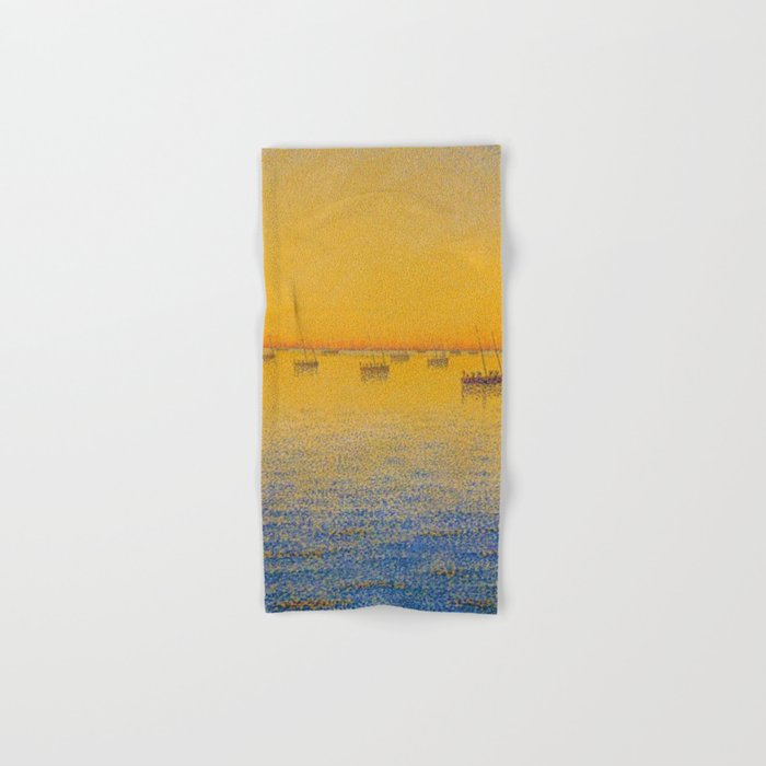 Classical Masterpiece 'Setting Sun and Boats' by Paul Signac Bath Towel Gallery Image 1