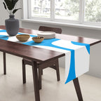 Blue and White Mid Century Modern Piquet Minimalist Abstract Pattern Table Runner Gallery Image 2