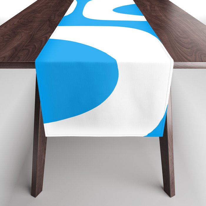 Blue and White Mid Century Modern Piquet Minimalist Abstract Pattern Table Runner Gallery Image 1