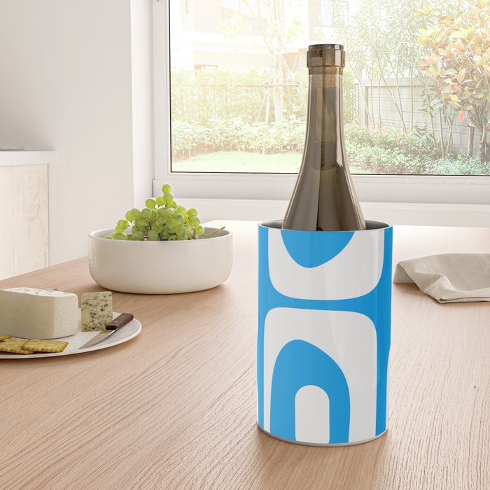 Blue and White Mid Century Modern Piquet Minimalist Abstract Pattern Wine Chiller Gallery Image 4