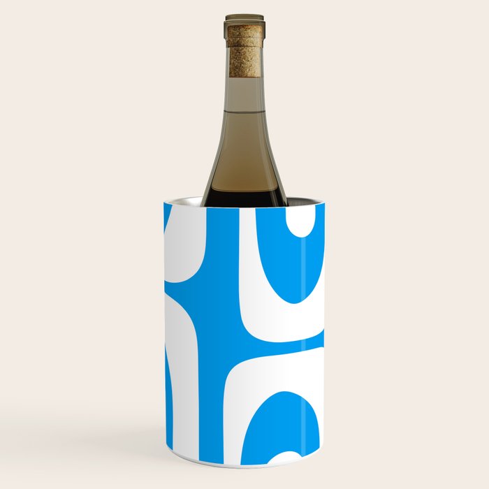 Blue and White Mid Century Modern Piquet Minimalist Abstract Pattern Wine Chiller Gallery Image 3