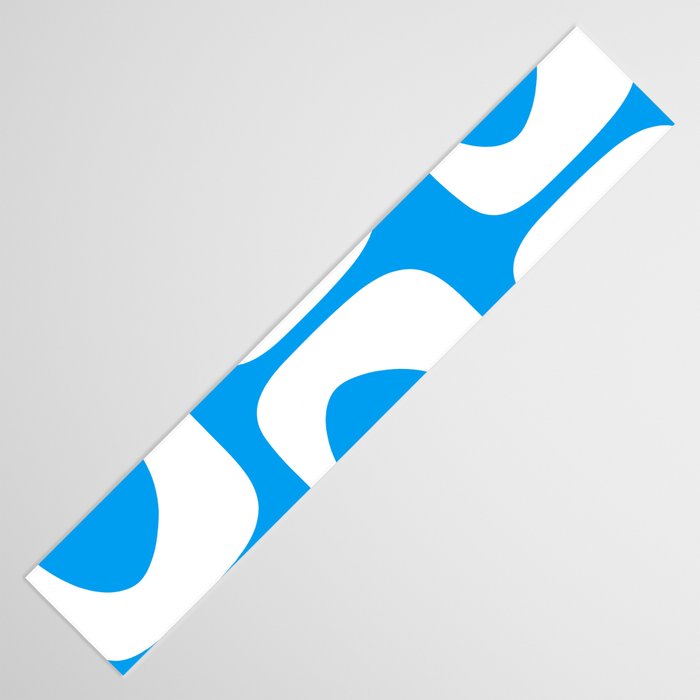Blue and White Mid Century Modern Piquet Minimalist Abstract Pattern Table Runner Gallery Image 3