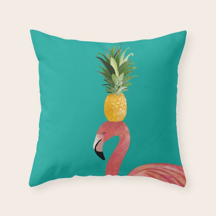 Flamingo Vibes |Tropical Pink Bird Pineapple on Head| Renee Davis Throw Pillow Gallery Image 6