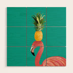 Flamingo Vibes |Tropical Pink Bird Pineapple on Head| Renee Davis Wood Wall Art Gallery Image 1