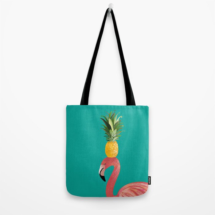 Flamingo Vibes |Tropical Pink Bird Pineapple on Head| Renee Davis Tote Bag Gallery Image 2