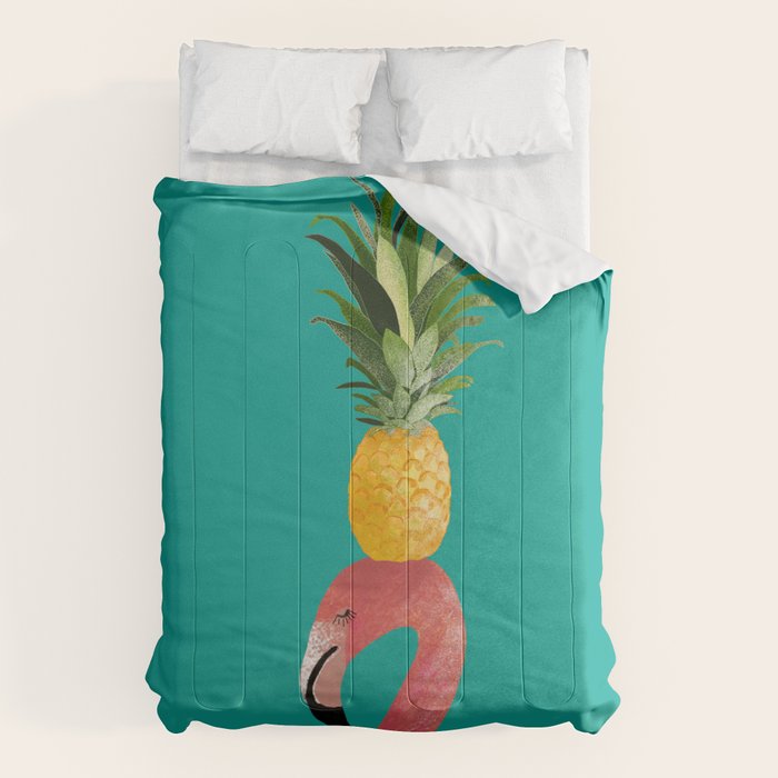 Flamingo Vibes |Tropical Pink Bird Pineapple on Head| Renee Davis Comforter Gallery Image 6