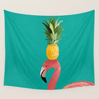 Flamingo Vibes |Tropical Pink Bird Pineapple on Head| Renee Davis Wall Tapestry Gallery Image 4
