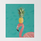 Flamingo Vibes |Tropical Pink Bird Pineapple on Head| Renee Davis Throw Blanket Gallery Image 2