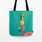 Flamingo Vibes |Tropical Pink Bird Pineapple on Head| Renee Davis Tote Bag Gallery Image 1