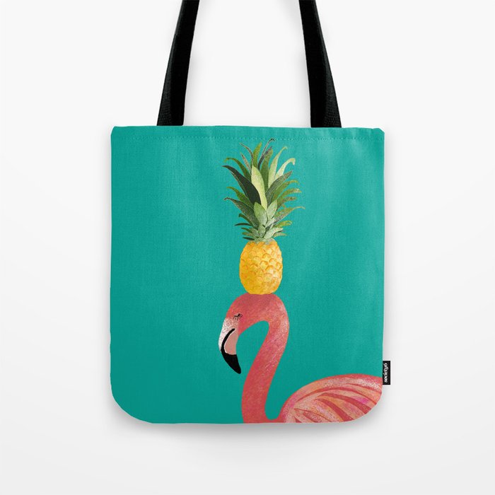 Flamingo Vibes |Tropical Pink Bird Pineapple on Head| Renee Davis Tote Bag Gallery Image 1