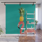 Flamingo Vibes |Tropical Pink Bird Pineapple on Head| Renee Davis Wall Mural Gallery Image 1