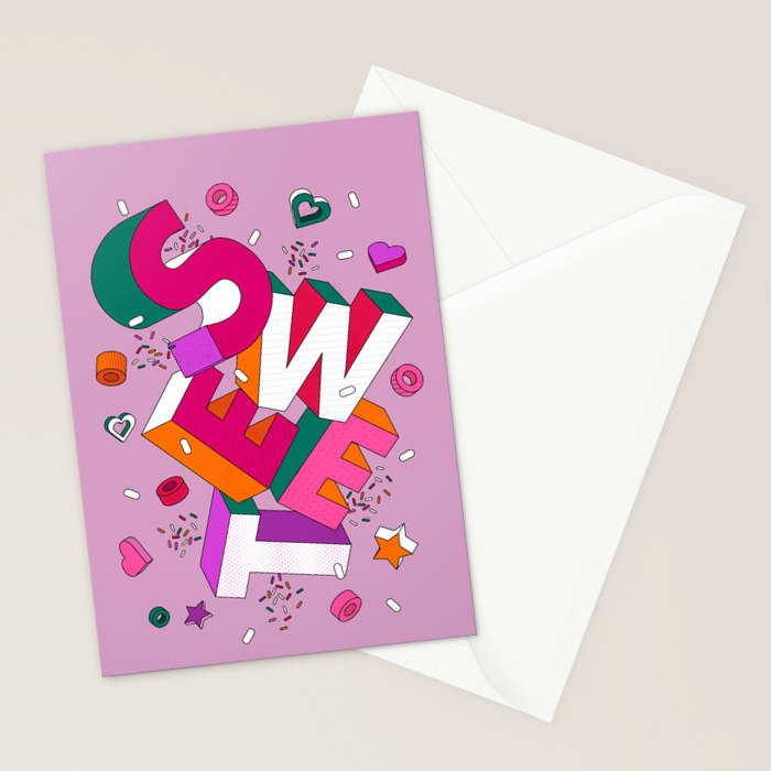 SWEET - colorful typography on pink Stationery Card Gallery Image 2
