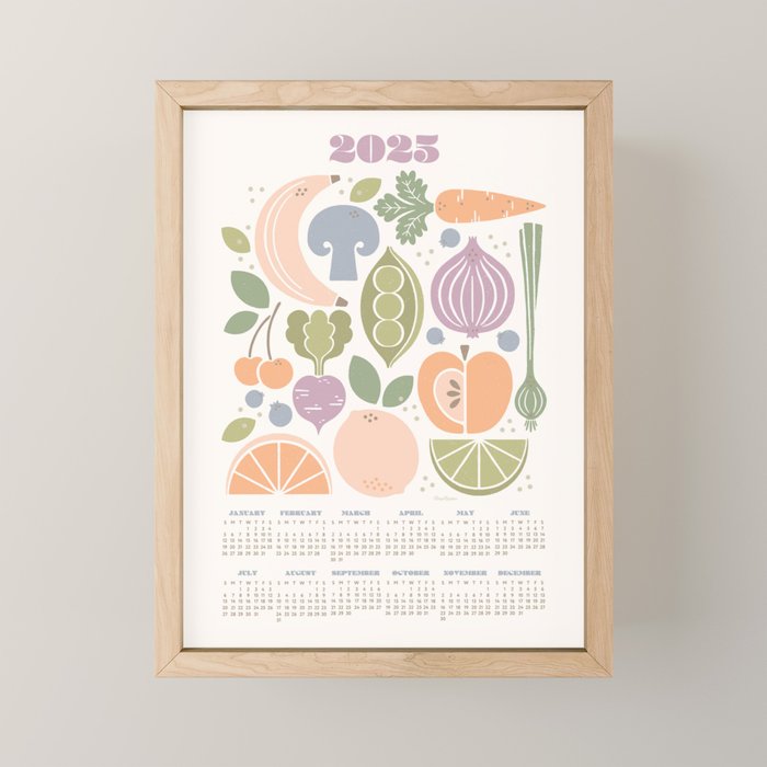 Fruits and Veggies 2025 Calendar Pastel Mini Art Print Gallery Image 1