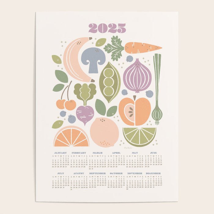Fruits and Veggies 2025 Calendar Pastel Poster Gallery Image 4