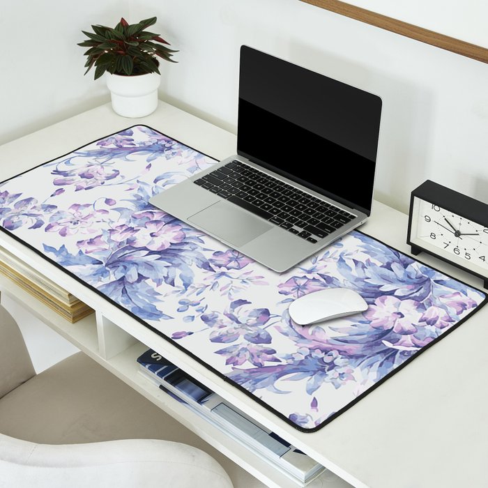 Elegant vintage pink lavender white blue floral Desk Mat Gallery Image 2