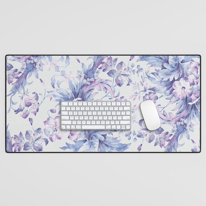 Elegant vintage pink lavender white blue floral Desk Mat Gallery Image 1
