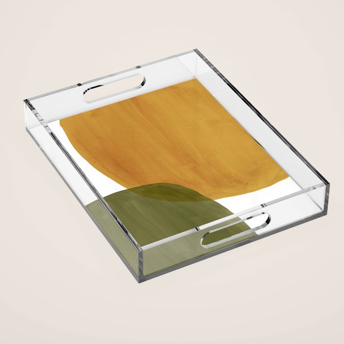Olive green and mustard shapes Acrylic Tray Gallery Image 1