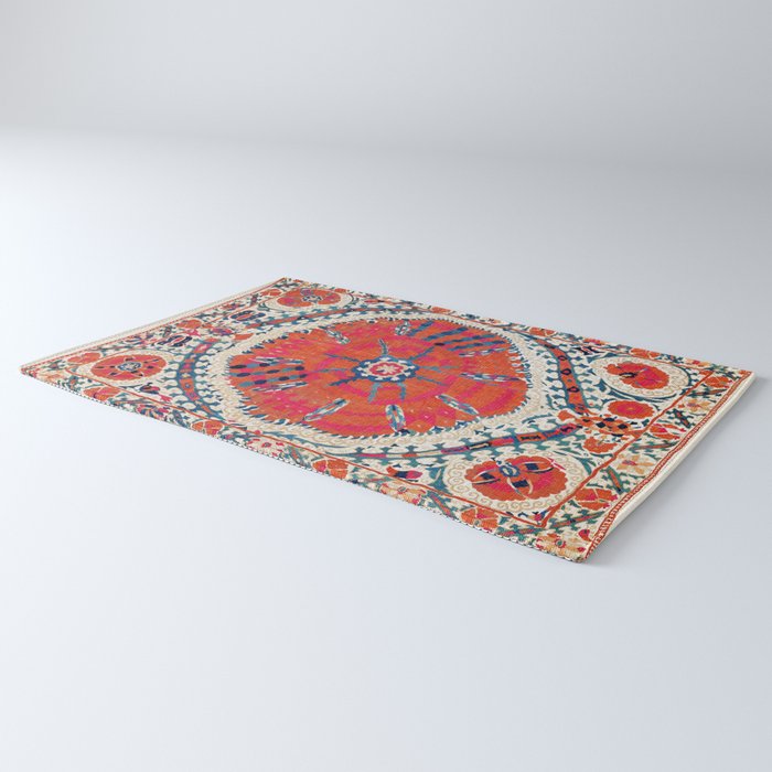 Large Medallion Suzani Bokhara Uzbekistan Embroidery Print Rug Gallery Image 3