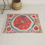Large Medallion Suzani Bokhara Uzbekistan Embroidery Print Rug Gallery Image 1