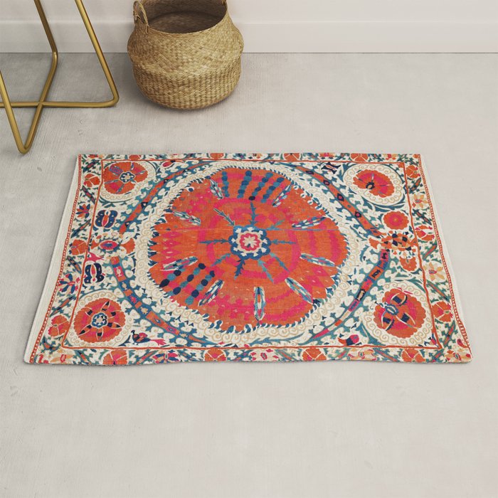 Large Medallion Suzani Bokhara Uzbekistan Embroidery Print Rug Gallery Image 1