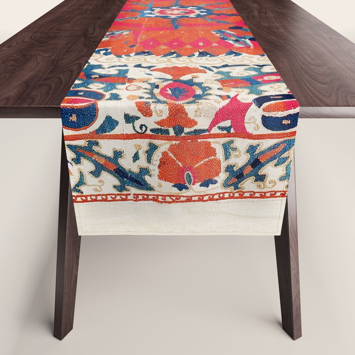 Large Medallion Suzani Bokhara Uzbekistan Embroidery Print Table Runner Gallery Image 1