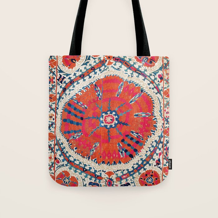 Large Medallion Suzani Bokhara Uzbekistan Embroidery Print Tote Bag Gallery Image 1