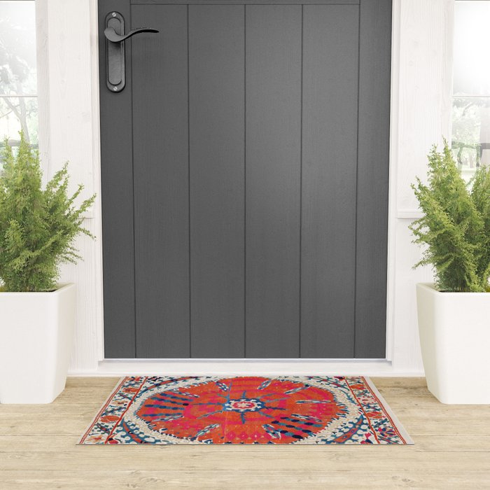 Large Medallion Suzani Bokhara Uzbekistan Embroidery Print Welcome Mat Gallery Image 3